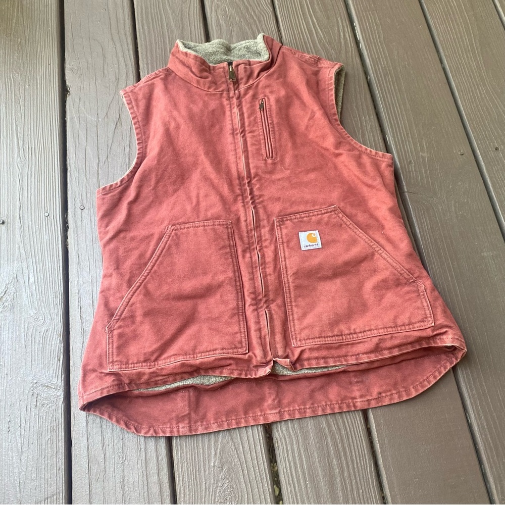 Carhartt Women’s Sherpa Lined Vest Vintage Rose Size Medium WV001 VRS RARE, EUC - Picture 7 of 12